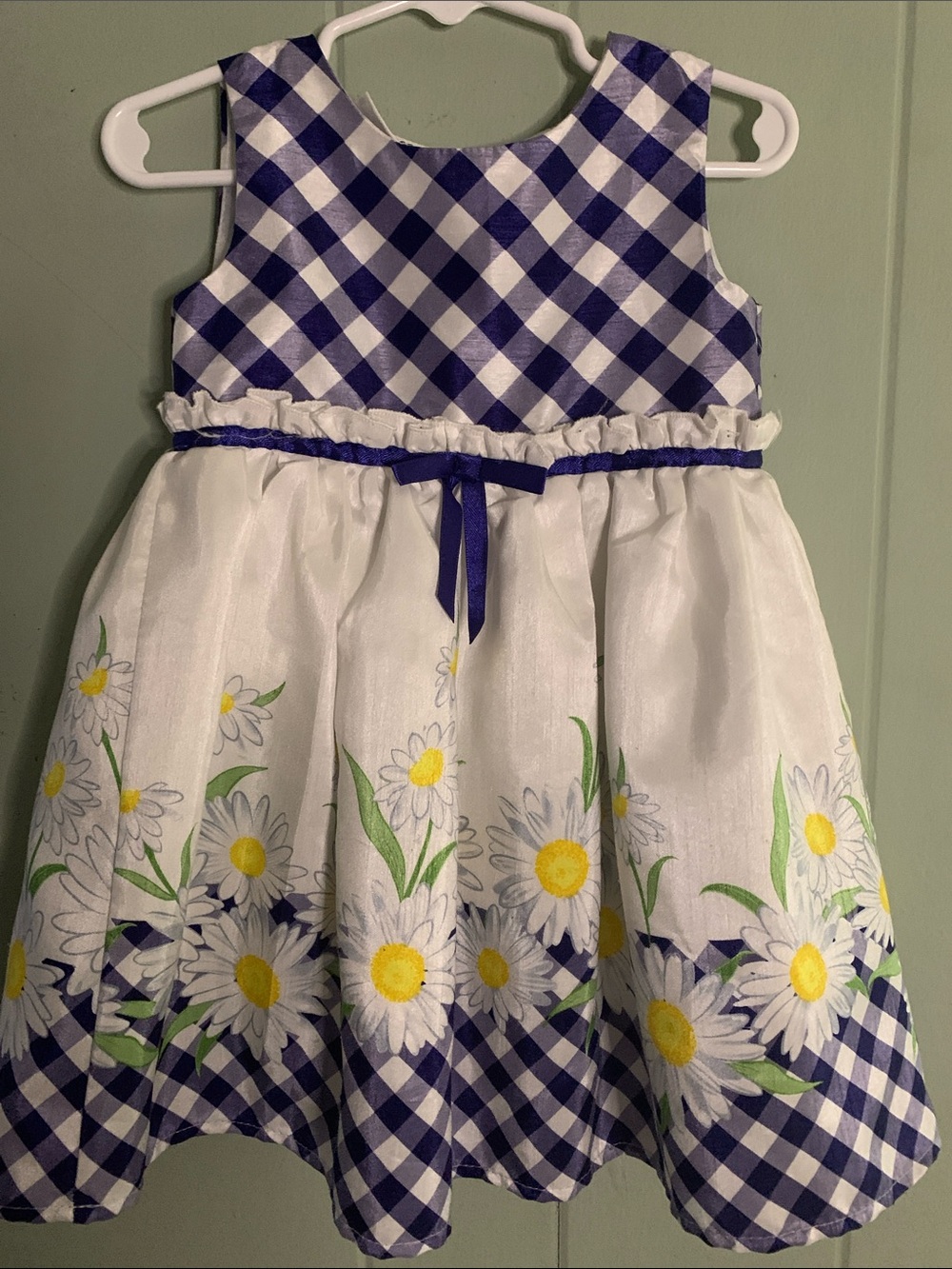 Girls Blue Gingham & White Daisy Party Dress
